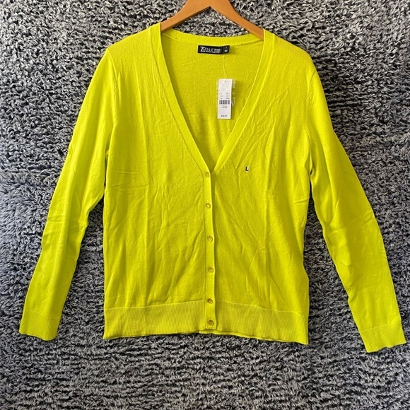 New with Tag Women's yellow lime button-down long-sleeve cardigan sweater Large - Picture 1 of 4